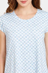 Rosaline Geo Blooms Knit Cotton Knee Length Nightdress - Airy Blue — thumbnail 5